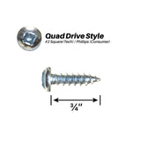 500 Pack of 10 X 3/4 Pan Quad Type A Screws, ZINC : SP-1034PQAZ-500