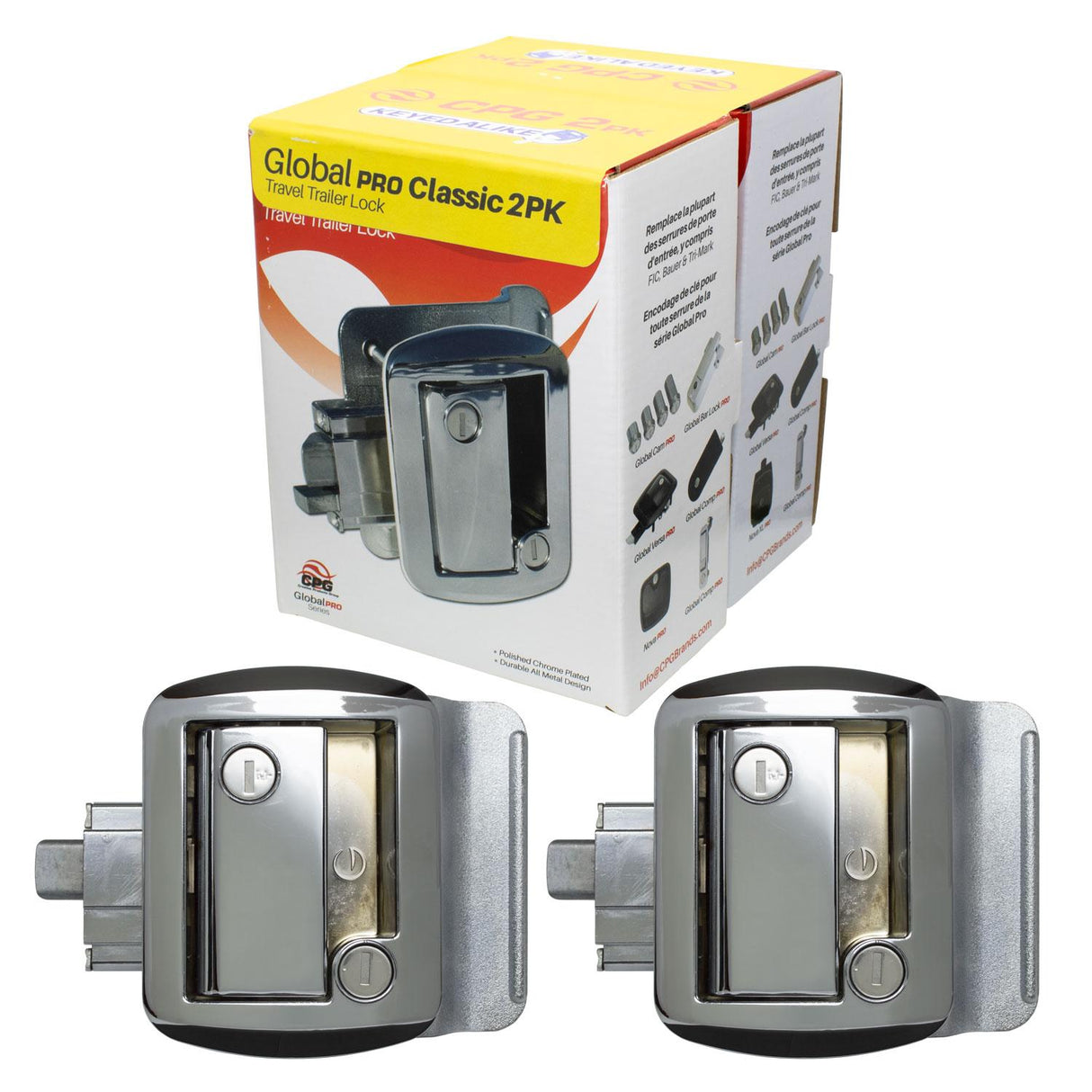 2 Global Link Classic Pro Travel Trailer Entrance Locks, Keyed Alike, Polished Chrome : TTL-43610-PC-2PK