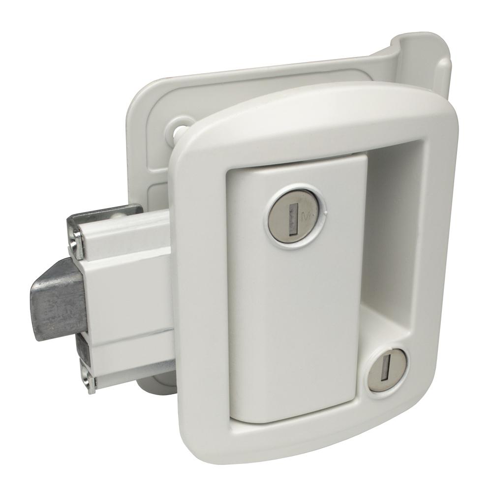 Global Link Classic Pro Travel Trailer Entrance Lock, White Powder Coat : TTL-43610AL-9009-1PK