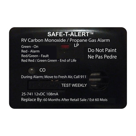 SafeTAlert 25 Series Surface Mount Dual Carbon MonoxidePropane Alarm  12V Hardwire  Black 25741BL